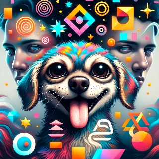 Derpy Rainbow Dog Tongue Out Surreal Geometric Art