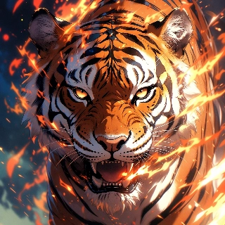 Vild, eldig tiger som ryter i dynamisk digital konst