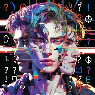 ภาพเหมือนดิจิทัลที่มีข้อผิดพลาดแบบ Glitch Art Aesthetic ใบหน้าสามหน้า