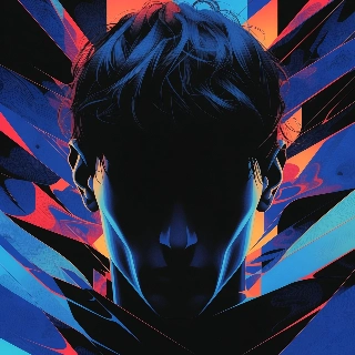 Mysterious Shadow Silhouette Face in Abstract Neon Style
