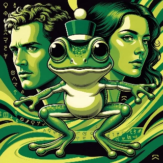 Retro Green Dancing Frog Mystical Profile Art