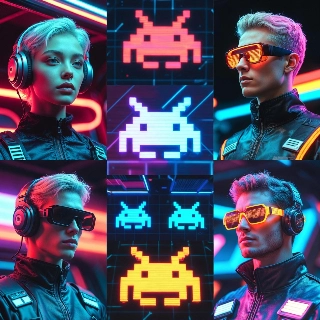 Retro Space Invaders Alien Cyberpunk Portrait Art