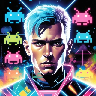 Retro Space Invaders Alien Neon Portrait Art