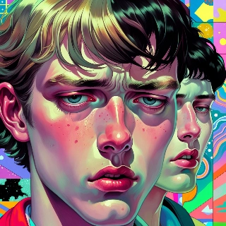 Sarcastic Side Eye Duo Neon Surreal Portrait