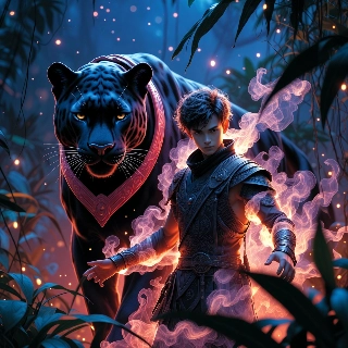 Sleek Black Panther Warrior in Mystical Jungle Night