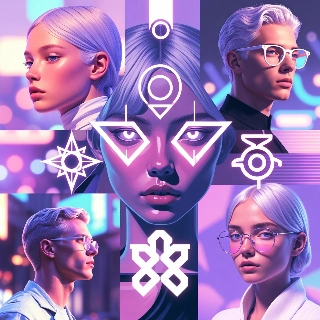 Vaporwave Neon Pastell Lilla Androgyne Portretter