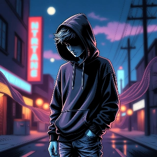 Anime Boy in Hoodie Urban Street Night