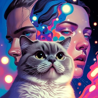 Confused Cat Meme with Surreal Human Fusion Art
