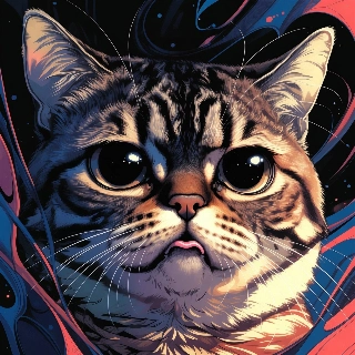 Confused Funny Cat Meme in Neon Cel-Shaded Style