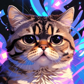 Confused Tabby Cat Neon Meme Portrait