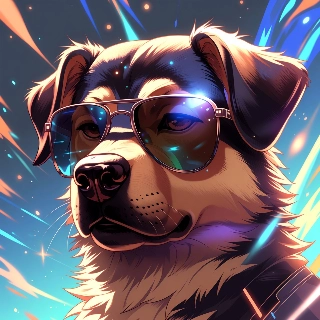 Cool pes v slunečních brýlích ve stylu pulzujícího anime