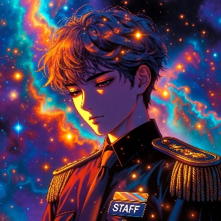 Cosmic Staff Officer in Galaxy Nebula Anime Art