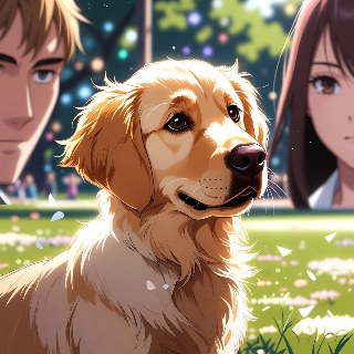 Cute Golden Retriever Sunny Park Anime Illustration