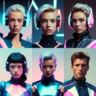 Cybercore futuristische koptelefoons personeelsprofielfoto's
