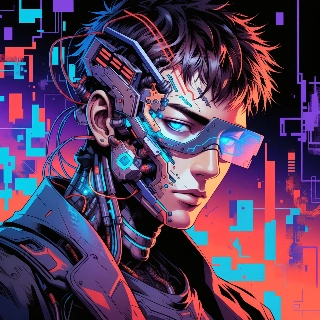 Cyberpunk Anime Cyborg with Mechanical Visor