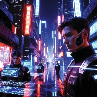 賽博朋克霓虹未來城市伺服器員工頭像