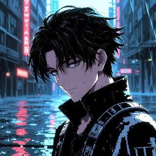 Cyberpunk Rainy Street Anime Guy Profile
