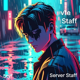 Cyberpunk Rainy Street Staff Warrior Illustration