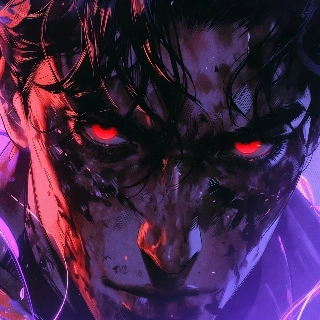 Dark Anime Villain Red Glowing Eyes Portrait
