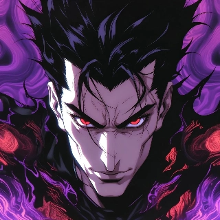Dark Anime Villain with Red Glowing Eyes