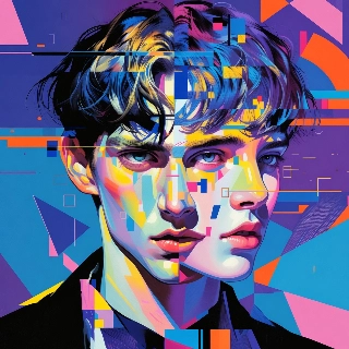 Vaporwave 80'erne Neon Pastel Lilla Triple Staff Portrait