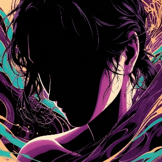 Mystery Silhouette Face in Shadowy Vibrant Hair