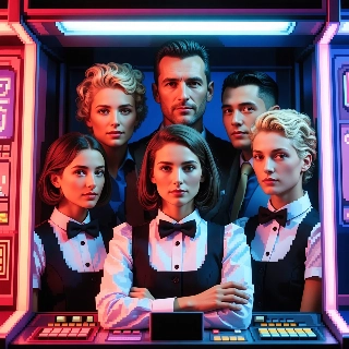 Neon 80'erne Arkade Staff Pixel Glow Ensemble