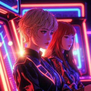 Neon Glow 80s Pixel Arcade Staff Duo