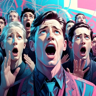 Shocked Crowd Bright Neon Vaporwave Art