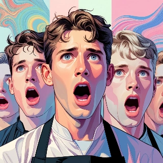 Shocked expression bright colors PFP featuring wide-eyed young chefs with open mouths, conveying surprised and energetic vibe