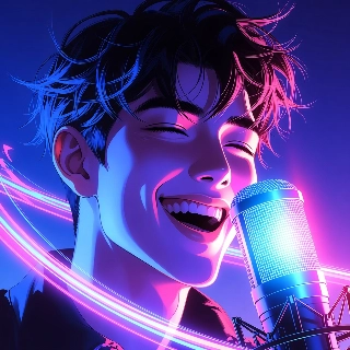 웃는 트위치 스트리머 네온 마이크 애니메이션 초상화