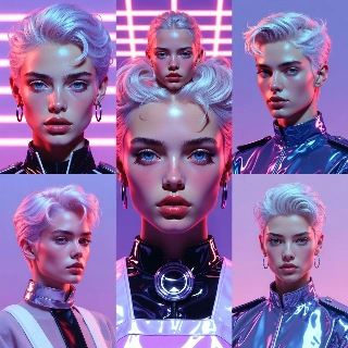 Vaporwave 80s Neon Pastel Purple Androgynous Portrait