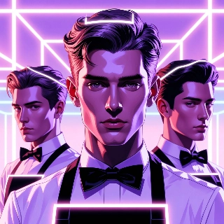 Vaporwave 80s Neon Pastel Purple Triple Staff Portrait