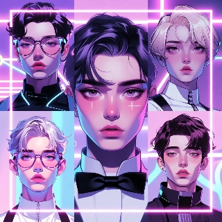 Vaporwave Neon Pastel Purple Androgynous Staff Portraits
