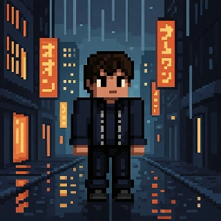 Cyberpunk Minecraft Skin in Rainy Pixel Street