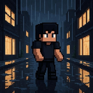 Cyberpunk Rainy Street Minecraft Skin Pixel Reflection