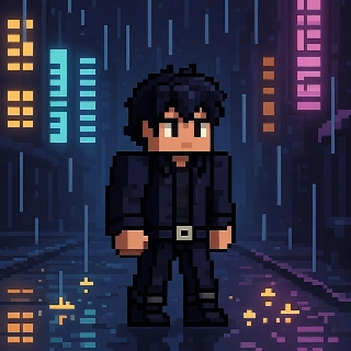 Cyberpunk Rainy Street Pixel Minecraft Skin