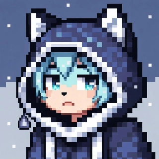 Pixel Art Snow Wolf with Icy Blue Eyes