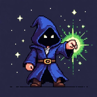 Pixel Art Wizard Casting Green Magic Spell