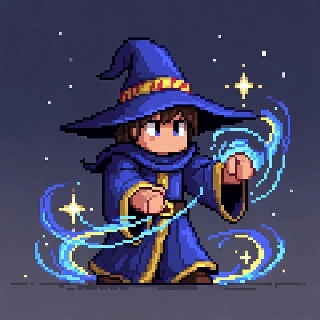 Pixel Art Wizard Casting Magic Energy Spell