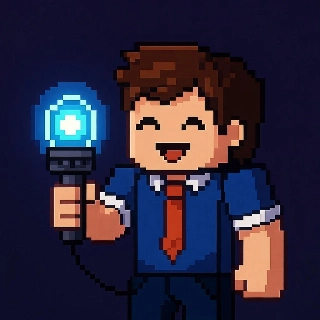 Smiling Twitch Streamer Holding Neon Mic Pixel Art