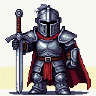 Chibi Pixel Art Fantasy Knight Shining Silver Armor