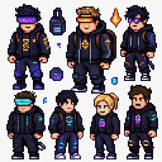 Cybercore Futurystyczny Roblox Avatar Grid Pixel Art