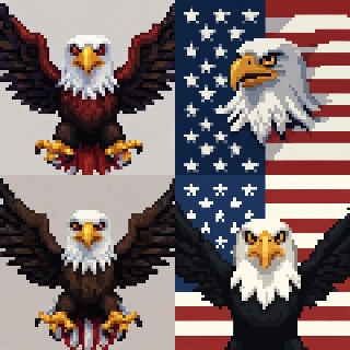 Fierce Bald Eagle American Flag Pixel Art