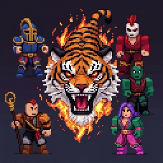 Fierce Fiery Tiger with Roblox Heroes Pixel Art