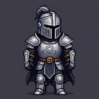 Pixel Art Fantasy Knight in Shining Silver Armor