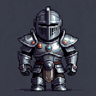 Pixel Art Fantasy Knight in Shining Silver Armor