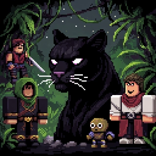 Sleek Black Panther Pixel Art Jungle Night