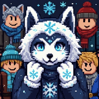 Snow Wolf Icy Blue Eyes Winter Pixel Art PFP