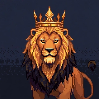 Majestic Golden Crowned Lion King Pixel Art